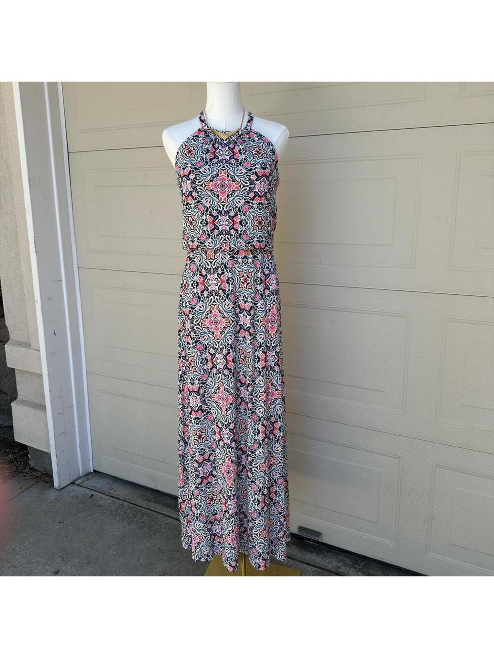 Cynthia Rowley Halter Neck Maxi Dress w/ Colorful Geometric Pattern (M)